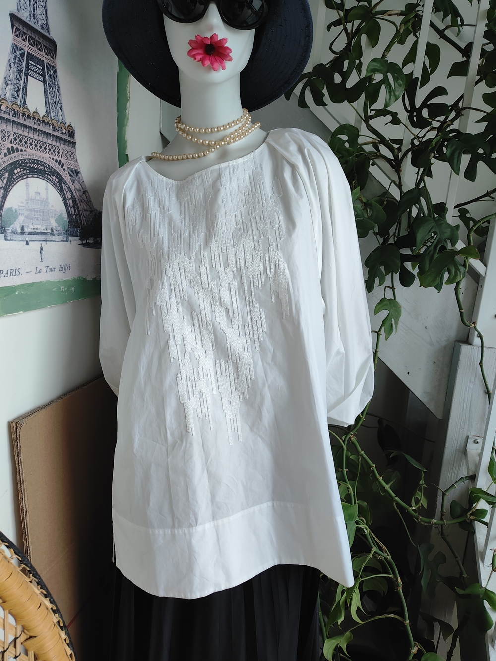 COS White Embroidered Balloon-Sleeve Blouse
